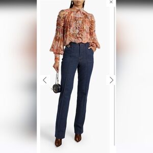 Zimmermann Dark Blue High-Waisted Straight Leg Embroidered Jeans Size 0/24